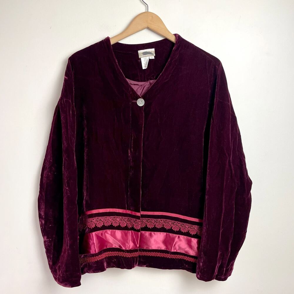 Vintage‎ 90s Silk Rayon Velvet Jacket Coldwater Creek Sz XL Funky Artsy Eclectic
